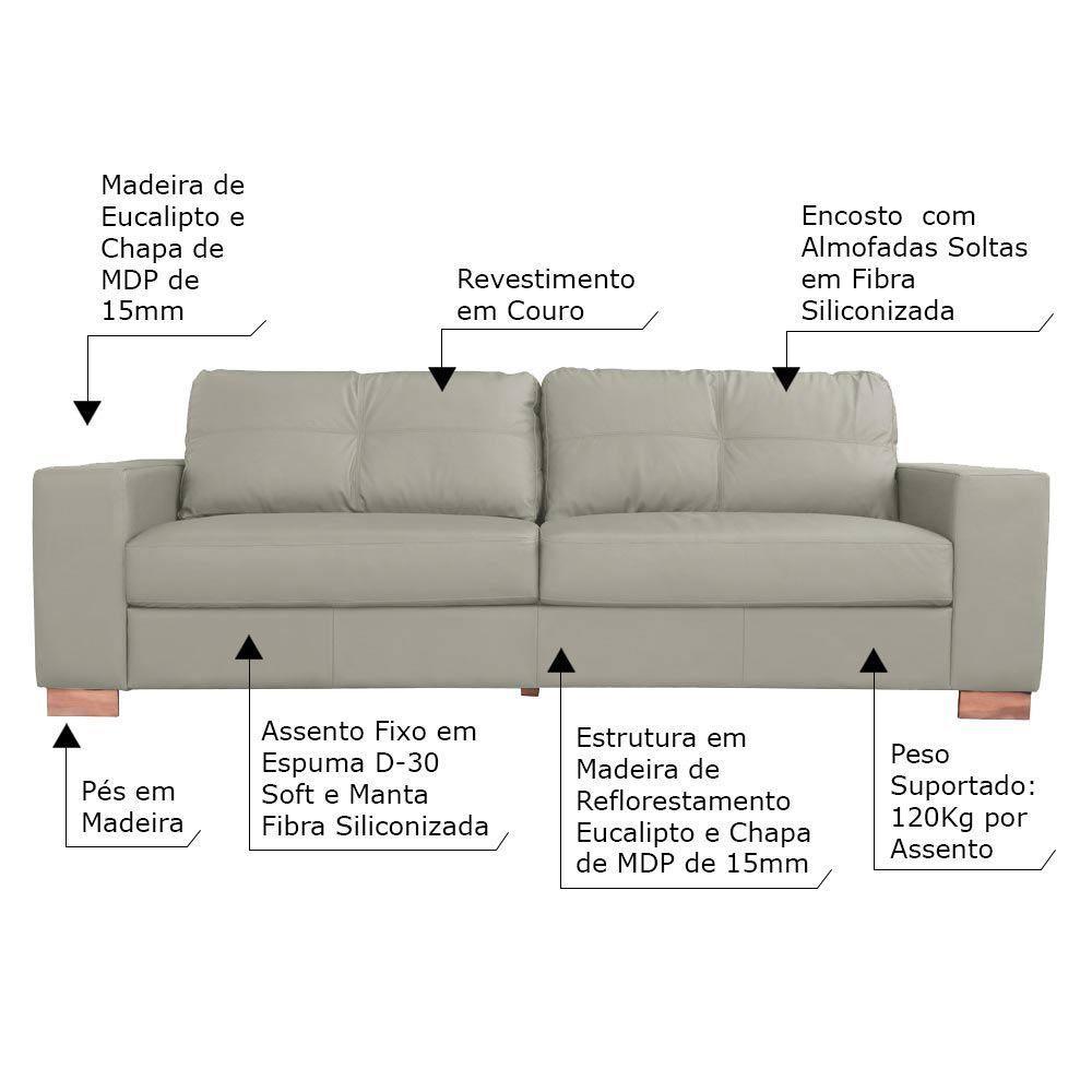 Sofá 3 Lugares Pés Madeira Kenny 210cm Couro Avelã - 2