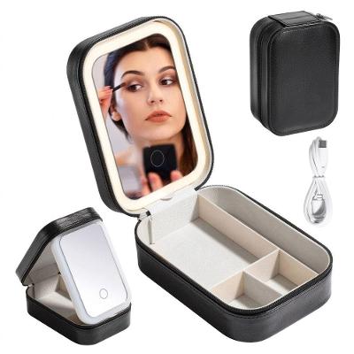Mini Maleta De Maquiagem Com Espelho Led Recarregável Usb - Preto