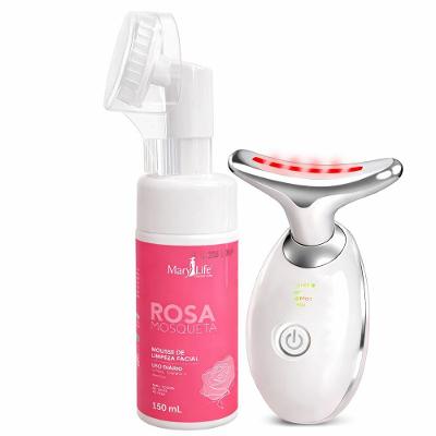 Kit Spa Facial Mousse Limpeza Rosa Mosqueta + Massageador Facial