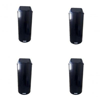 Kit 4 Lixeiras Modelo Cesto Alto 22L Plástico para Uso Comercial e Residencial Preto