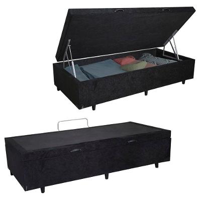 Cama  Box  Baú Solteiro Suede Mega Cama-Preto 88x188x45cm