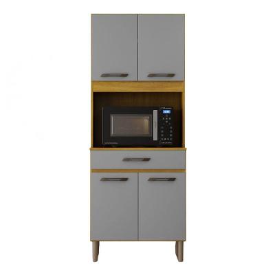 Armário De Cozinha Multiuso 4 Portas Com Espaço Micro-ondas Cinamomo/cinza Acetinado