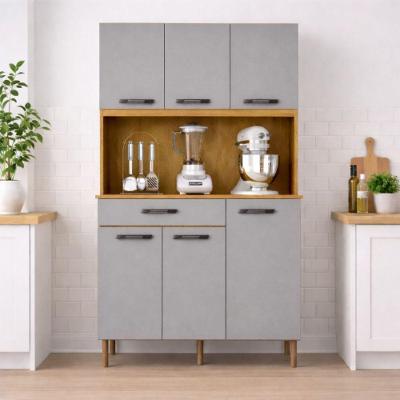 Armário De Cozinha Valença Multiuso 6 Portas Mobilihouse Cinamomo/cinza Acetinado