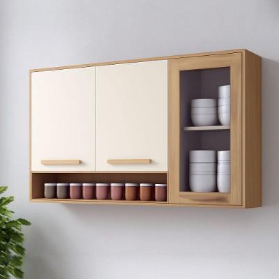 Armário Aéreo de Cozinha Athenas 110,4CM 3 Portas MDF Giratória Off White Acetinado