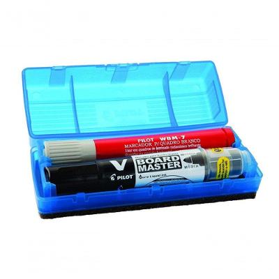 Kit Marcador Quadro Branco Azul + Preto + Vermelho + Apagador Pilot