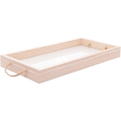 Bandeja Retangular Lyor Fundo Tipo Palha Natural E Alça 41,5x21,5x4cm