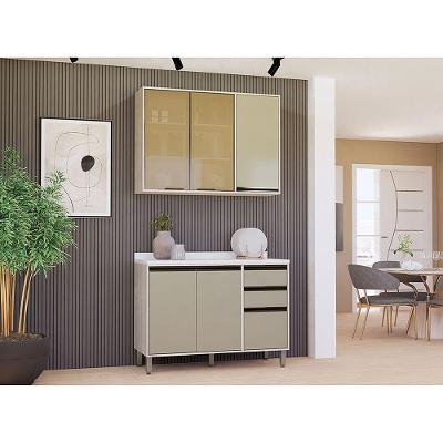 Cozinha Compacta 2 Peças Linea 5 Portas 3 Gavetas MDF 120cm Marrom