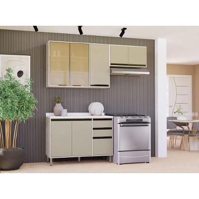 Cozinha Compacta Linea 6 Portas 3 Gavetas em MDF 200cm Marrom Laqueado
