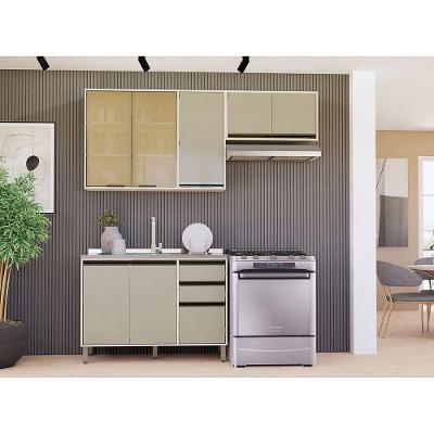Cozinha Compacta 3 Peças Linea 6 Portas 3 Gavetas Madeira 200cm Marrom