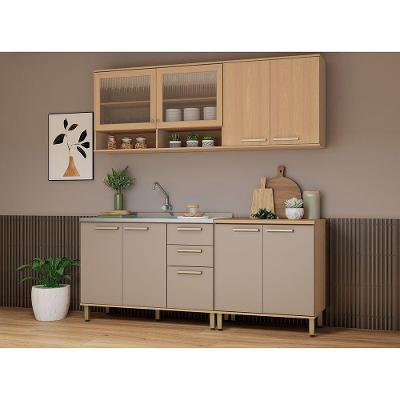 Cozinha Compacta 100% Mdf 4 Pçs Duna Luciane Móveis Freijó-cinammon