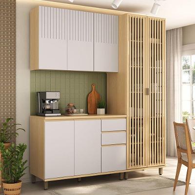 Cozinha Compacta 100% Mdf 3 Pçs Cristaleira 190cm Aura Carvalho Uv-cinza Cris Pet-cinza Cris Uv
