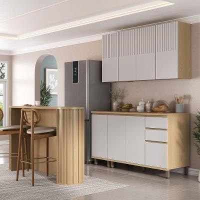 Cozinha Compacta Aura 8 Portas 2 Gavetas MDF 324cm Cinza com Tampo e Bancada