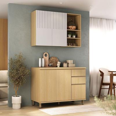 Cozinha Compacta 100% Mdf 2 Pçs Tampo 120cm Aura Luciane Móv Carvalho Uv-cinza Cristal Pet