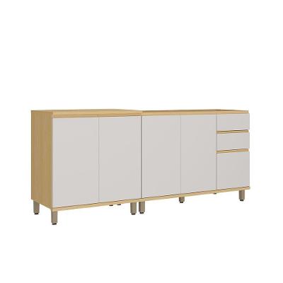 Cozinha Compacta Aura 5 Portas 2 Gavetas MDF 200cm Cinza Carvalho Uv