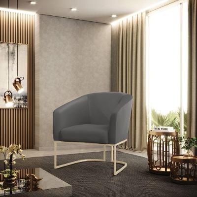 Poltrona Sala Decorativa Stella Base Industrial Couro Sintético Grafite D'Rossi