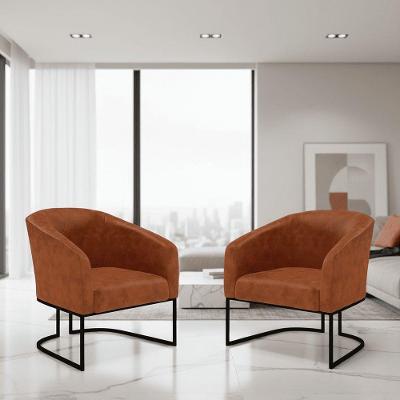 Kit 2 Poltronas Sala Decorativa Stella D03 Sintético PU Cor Marrom Whisky D'Rossi