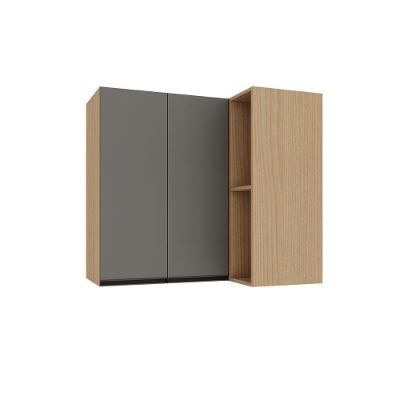 Armário Aéreo De Canto Reto 95cm 2 Portas Essenza Luciane Mó Andorra/cinza Puro