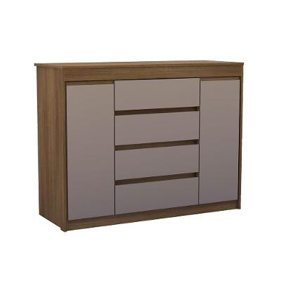 Cômoda Uni 4 Gavetas em MDF com Sapateira 2 Portas Amadeirado 123cm