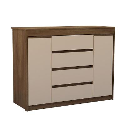 Cômoda Uni 4 Gavetas em MDF com Sapateira 2 Portas sem Puxadores Amadeirado 123cm