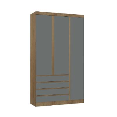 Guarda Roupa Modulado Veneza 3 Portas de Bater 4 Gavetas Avelã Pf-cinza Supremo Pf