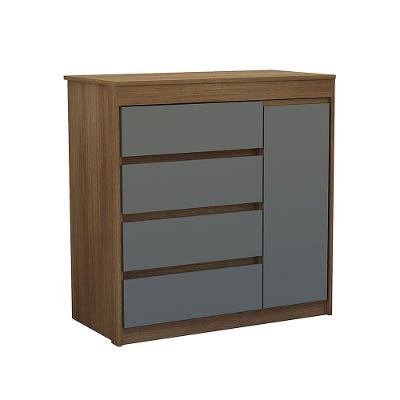 Cômoda com Sapateira Uni 4 Gavetas em MDF Cinza e Avelã para Organização de Roupas