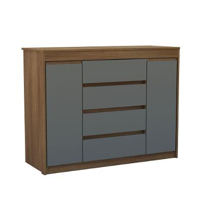 Cômoda Uni 4 Gavetas em MDF com Sapateira 2 Portas Avelã Pf Cinza Supremo