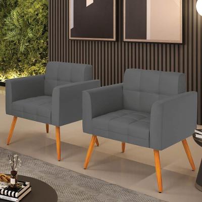 Kit 2 Poltronas Sala Elisa Decorativa Pés Palito Sintético Grafite D03 D'Rossi