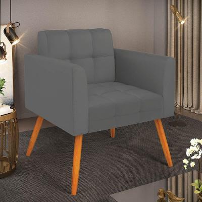 Poltrona Decorativa Elisa Sala Sintético Grafite Pés Palito Castanho D'Rossi