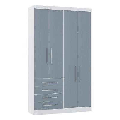 Guarda Roupa 134,5cm 4 Pts E 4 Gavetas Alpes Luciane Móveis Branco Pf-grey Sky Pf