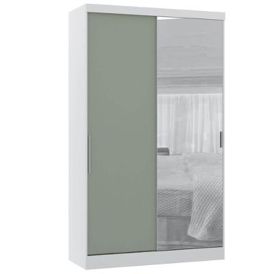 Guarda Roupa 134,5cm 2 Portas De Correr Com Espelho Alpes Luciane Móveis Branco Pf-verde Pf