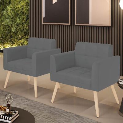 Poltrona Sala Decorativa Kit 2 Elisa Pés Palito Couro Sintético Grafite D'Rossi