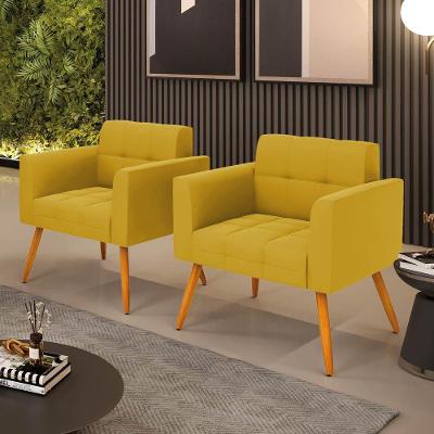 Kit 2 Poltronas Sala Elisa Decorativa Pés Palito Veludo Mostarda D'Rossi