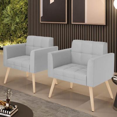 Kit 2 Poltronas Sala Decorativa Elisa D03 Pés Palito Couro Sintético Cinza D'Rossi