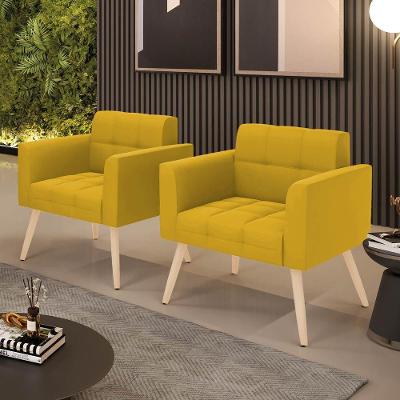 Poltrona Sala Decorativa Kit 2 Elisa Funcional Veludo Mostarda D'Rossi