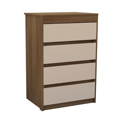 Cômoda Uni 4 Gavetas MDF com Puxador Cava Amadeirado para Dormitório