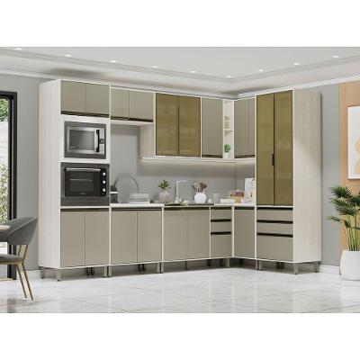 Cozinha Modulada De Canto Completa 8 Peças Sem Tampo Linea L Pátina Ff-mocca Laca