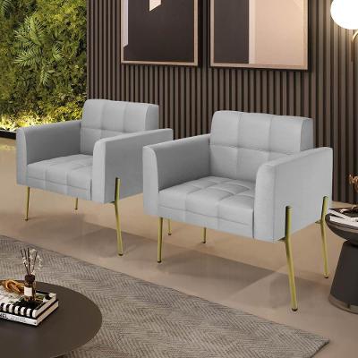 Poltrona Sala Decorativa Kit 2 Elisa Funcional Sintético Cinza Dourado D'Rossi