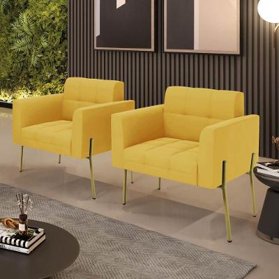 Poltrona Sala Decorativa Kit 2 Elisa Veludo Mostarda D03 D'Rossi