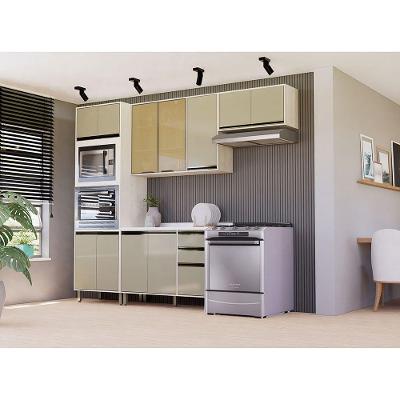 Cozinha Modulada Compacta 4 Peças Com Tampo Linea Luciane Mó Pátina Ff-mocca Laca