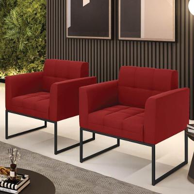 Poltrona Sala Decorativa Kit 2 Elisa Veludo Marsala Base Industrial Preta D'Rossi