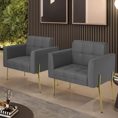 Poltrona Sala Decorativa Kit 2 Elisa Couro Sintético Grafite D03 D'Rossi