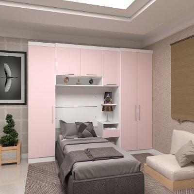 Quarto Solt Com 4 Módulos E Cabeceira Alpes Luciane Móveis Branco Pf-rosa Pf