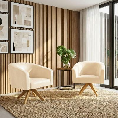 Kit 2 Poltronas Decorativas Stella Giratória Couro Sintético Bege D'Rossi