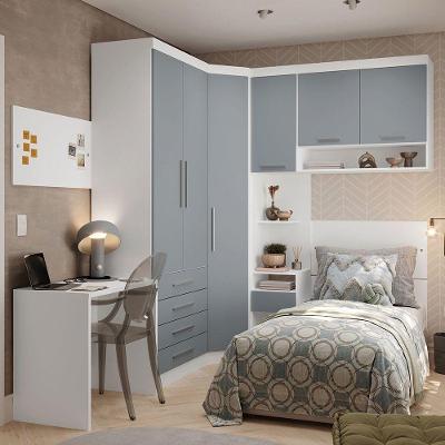 Quarto Solt 5 Módulos E Cabeceira Alpes Luciane Móveis Branco Pf-grey Sky Pf