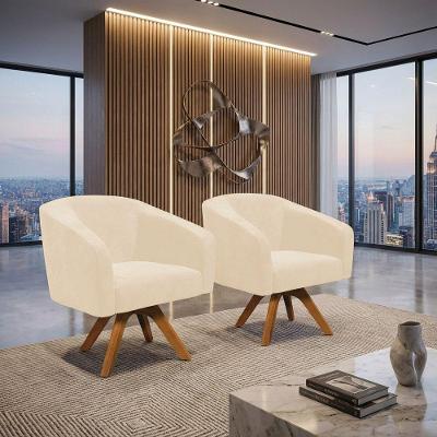 Kit 2 Poltronas Decorativas Stella Giratória Couro Sintético Marrom D'Rossi