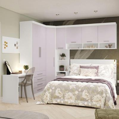 Quarto Casal 5 Módulos E Cabeceira Alpes Luciane Móveis Branco Pf-rosa Pf