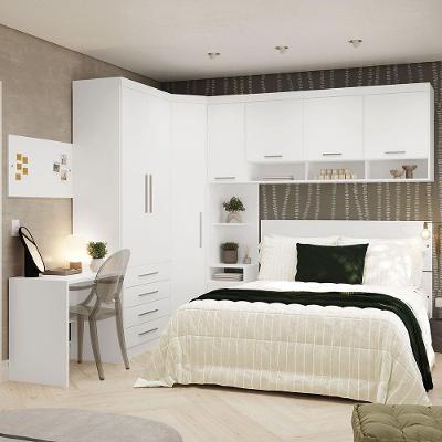 Quarto Casal 5 Módulos E Cabeceira Alpes Luciane Móveis Branco Pf-branco Pf