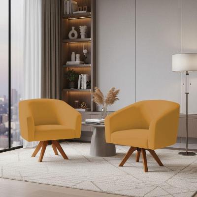 Kit 2 Poltronas Sala Stella Giratória Veludo Mostarda D'Rossi