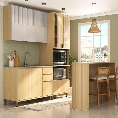 Cozinha Compacta Aura 8 Portas 3 Gavetas MDF 334cm Cinza Brilhante com Torre Quente