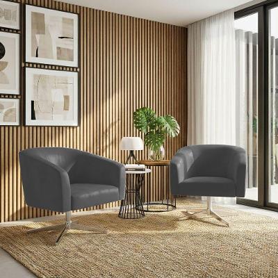 Kit 2 Poltronas Sala Stella Giratória Corino Grafite D'Rossi